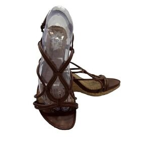 Kenneth Cole Reaction Don't Dare 8.5M Sandals Brown Cork Wedge Y2K Strappy Shoes